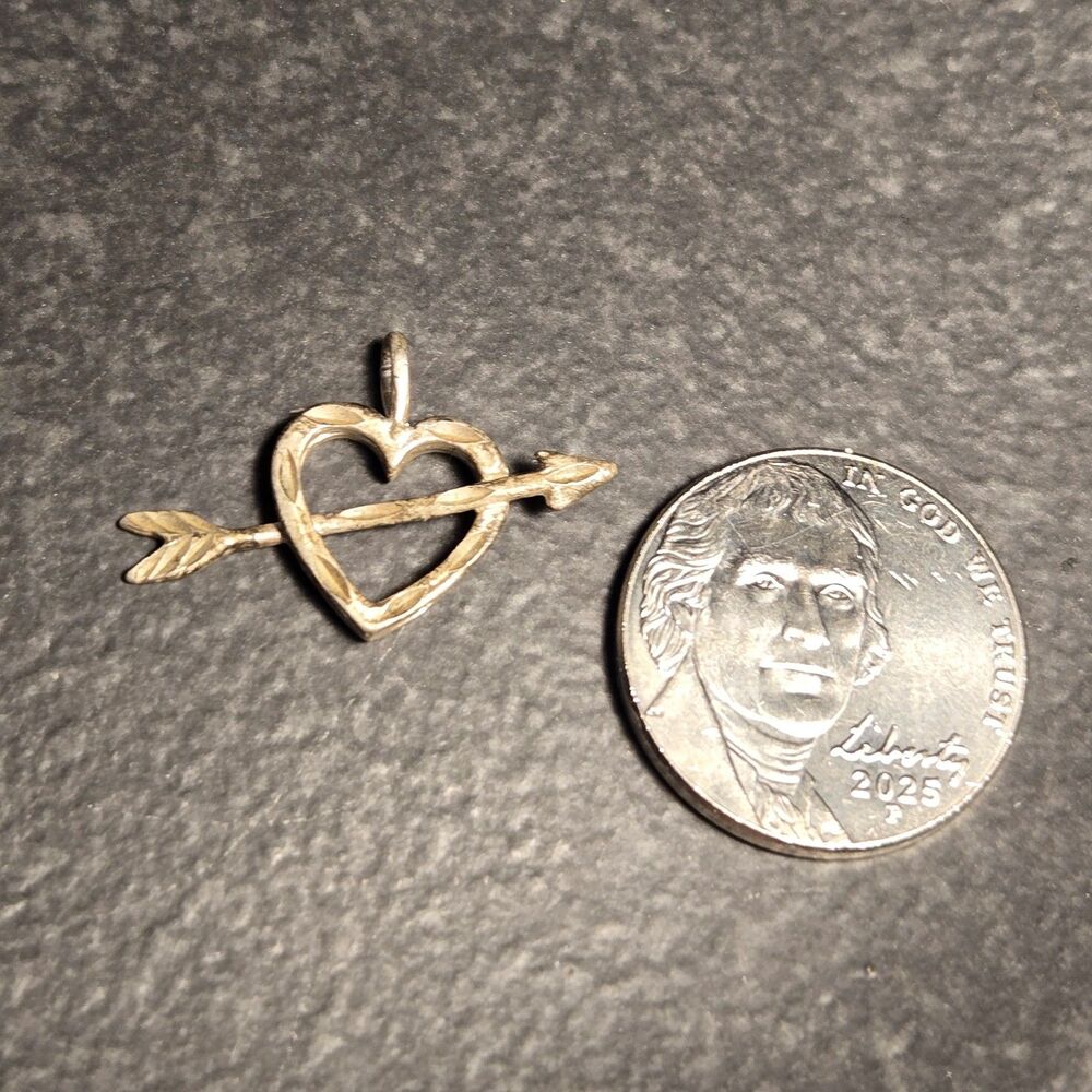 Etched Heart Arrow Sterling Silver 925 Pendant - Picture 3 of 5